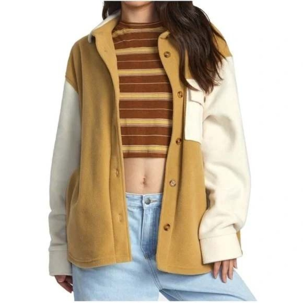 RVCA Color Block Fleece Shirt Jacket Oversized Cozy Warm Comfy Womens Lg /#7200